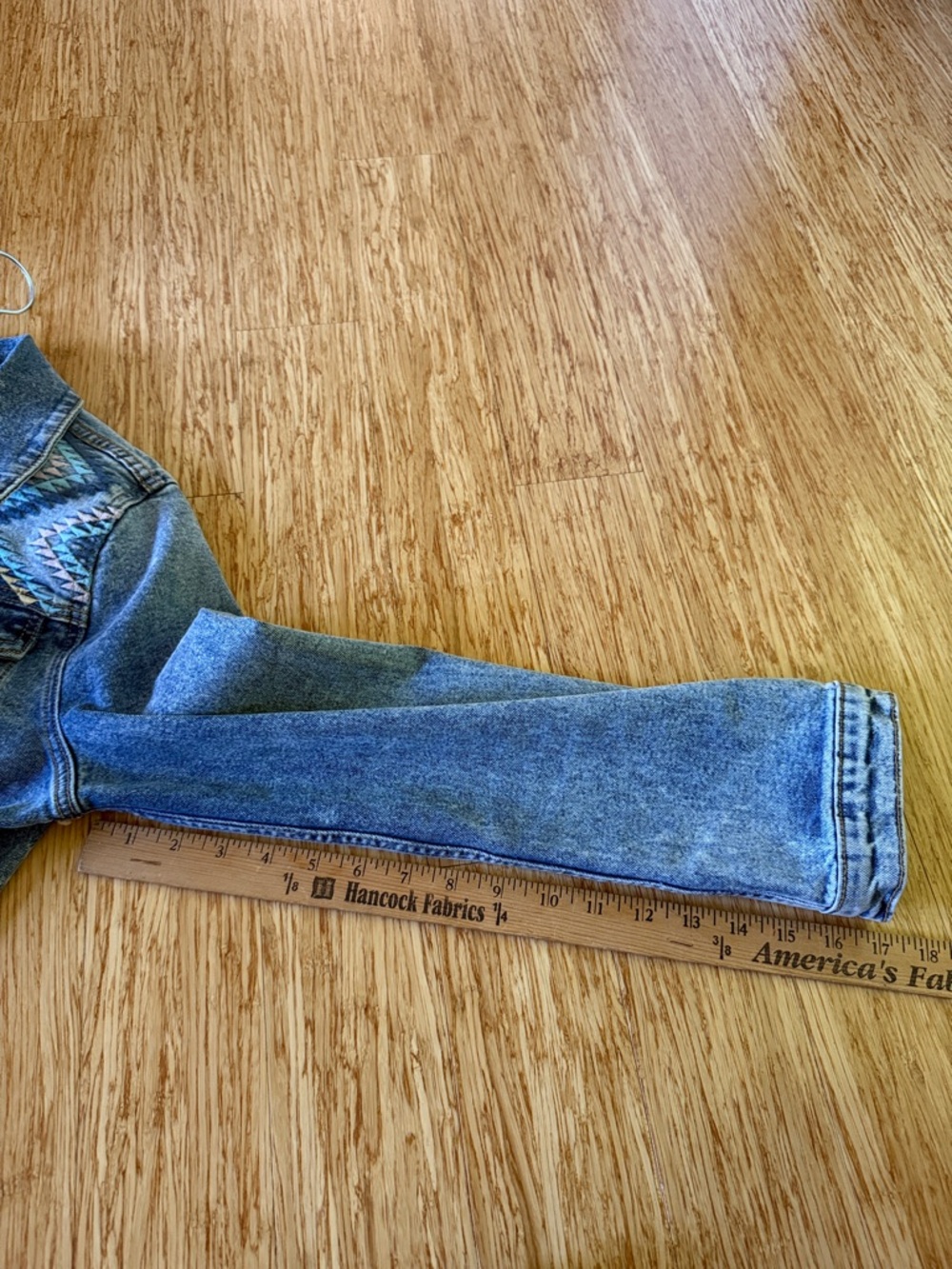 DRIFTWOOD Blue Denim Jacket with Multicolor Aztec Detail Small - Picture 8 of 9